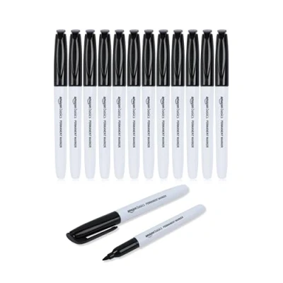 Imagen de Amazon Basics Rotuladores permanentes, Negro, Paquete de 12