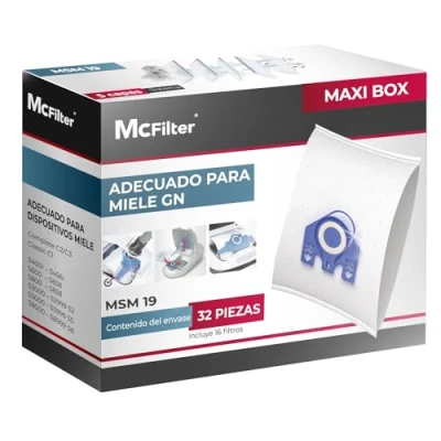 Imagen de McFilter 32 bolsas de polvo adecuadas para aspiradoras Miele serie GN S2 S4 S5 S6 S8, Complete C2/C3, Classic C1 bolsa incl. 16 filtros MAXI BOX