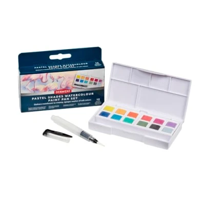 Imagen de Derwent 2306247 Set de Pinturas en Tonos Pastel Derwent, 12 Unidades, Tamaño Media Cubeta, Solubles Agua, Para Pintar Estilo Gouache, Calidad Profesional, Viaje