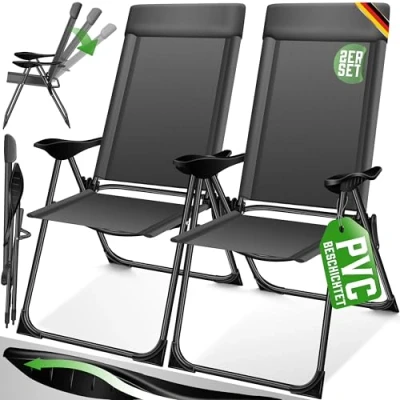 Imagen de KESSER® Juego de 2 Sillas Jardín Plegables Aluminio con Respaldo Alto Ajustable 7 Posiciones, Apoyabrazos Transpirables, Portátiles, Silla Camping para y Terraza, Antracita