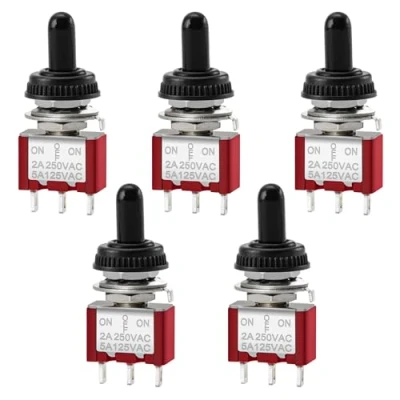 Imagen de Heschen Mini interruptor de palanca momentánea MTS 123, (ON) OFF SPDT, 3 pines, 2A 250V, 5A 120V, con cubierta impermeable, paquete 5