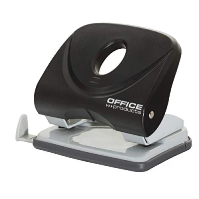 Imagen de OFFICE PRODUCTS 18051611 05 Perforadora Metálica de 2 Agujeros, hasta 30 hojas, mecanismo y carcasa metal/brazo plástico (ABS), color: negro, tapa antideslizante para el suelo.