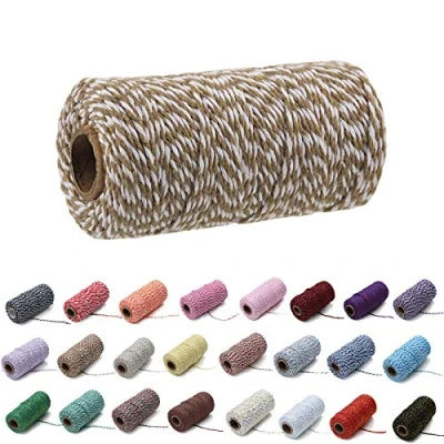 Imagen de 100 Yardas/2 mm Cuerda de algodón Colorida artesanía, cordón para Tejer la Embalaje Regalo Artesanal (Caqui y Blanco)