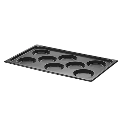 Imagen de HENDI Bandeja para hornear huevos fritos, tortillas, panqueques, crepes, GN 1/1, CONVECTOMAT, 8 moldes redondos, recubrimiento antiadherente de PTFE, hasta 200C, 530x325x(H)26mm, aluminio