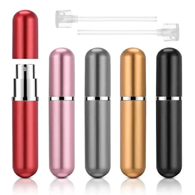 Imagen de ACWOO Botella de Perfume Recargable, 5pcs Mini Spray Portátil, 5ml Atomizador con 2 Piezas Embudos y Pipetas, Vacío Pulverizador para Viajes, Vacaciones, Cita Fiesta