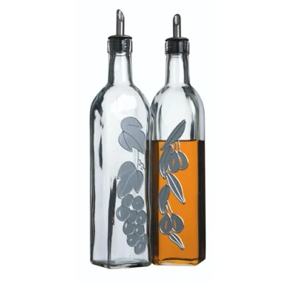 Imagen de KitchenCraft World of Flavours Juego de Botellas Aceite y Vinagre con Motivos Decorativos, Hechas Cristal, 500 ml