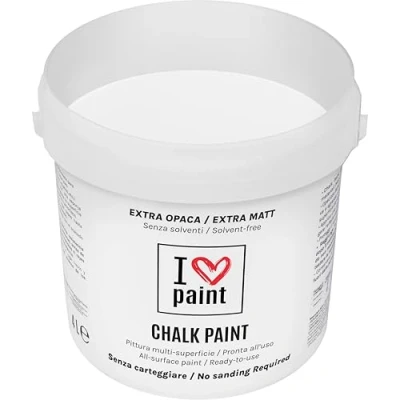 Imagen de I LOVE CHALK PAINT color Blanco tiza 4 litros Pintura a la para muebles, paredes y objetos Sin lijado disolventes ni formaldehído decoración efecto base de agua