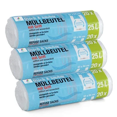 Imagen de Premiumline 3 juegos de 20 bolsas basura, 25 l, especialmente resistentes e impermeables, tamaño: 53 x 54 cm