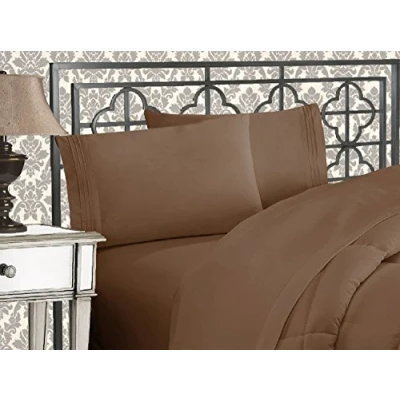 Imagen de Elegant Comfort Lujoso Juego de sábanas Microfibra 1500, Tres líneas Bordadas, 4 Piezas, Resistente a Las Arrugas y la decoloración, tamaño King, Color Gris Pardo