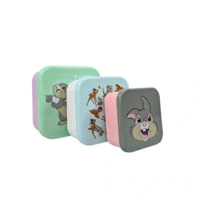 Imagen de My sweety pop Juego de 3 cajas merienda Pampan/Bambi Almuerzo apilables 11,5 cm Niño guardería, escuela, vacaciones, color púrpura/blanco/rosa