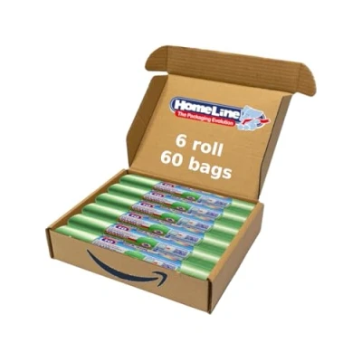 Imagen de HOME LINE 60 bolsas de basura 110 litros, 70 x cm, con lazos, anticaídas y ultra resistentes, para recogida separada, color verde