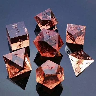 Imagen de Bescon Crystal Clear (Unpainted) Sharp Edge DND Dice Set of 7, Razor Edged Polyhedral D&amp;D for Dungeons and Dragons Role Playing Games, Coffee Color