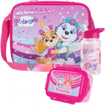 Imagen de Get Trend Paw Patrol Bolsa Termica Infantil con Fiambrera Almuerzo Botella Agua Niños Set de 3 Piezas Merienda Botellas Loncheras Material Escolar (Rosa Patrol)