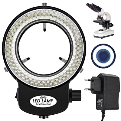 Imagen de Tiamu Anillo de Luz LED con regulador Intensidad para microscopio estereoscópico, 144 Perlas Fuente luz, Cámara Industrial LED, Brillo Ajustable 18000LUX