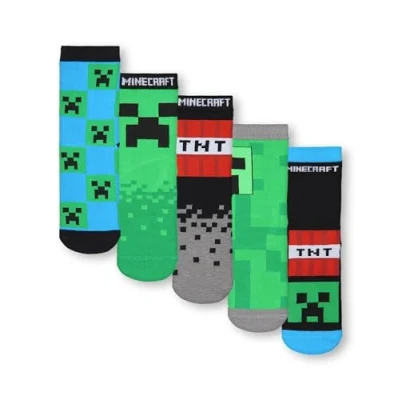Imagen de Minecraft Pack de 5 Calcetines para Niños Media Pierna con Creeper y TNT Estampado por Todas Partes en Negro, Verde Azul Gamers