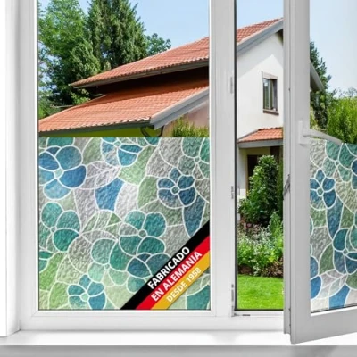 Imagen de d c fix vinilo adhesivo para cristales ventanas Lisboa azul autoadhesivo opaco translúcido privacidad decorativo mampara de ducha baño lámina pegatina 45 cm x 2 m