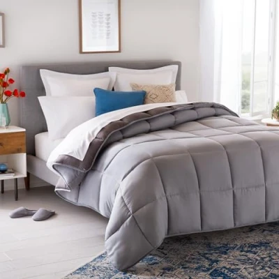 Imagen de Linenspa Edredón nórdico de microfibra relleno 4 estaciones ultra suave Edredon Cama 135 (200 x 200 cm), Gris