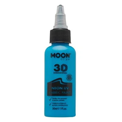 Imagen de Moon Glow Pintura para Tela Neon UV 3D Textil Ropa, Camisetas, Bolsos, Zapatos y lienzos Azul Intenso 30 ml (Paquete de 1)
