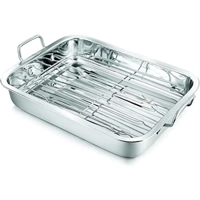 Imagen de Penguin Home Professional Stainless Steel Roasting Tray with Removable Rack Mirror Finish 37 x 28 cm