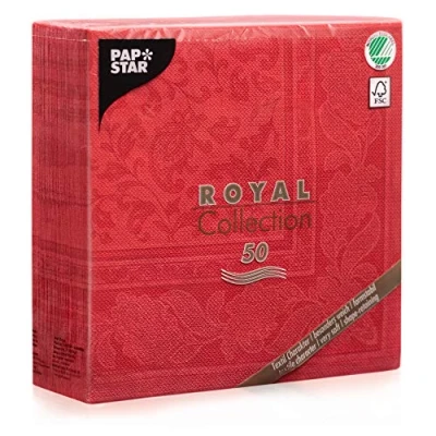 Imagen de Papstar 11667 Ornaments Royal Collection Juego de 50 servilletas (pliegue 1/4, 40 x cm), diseño con adornos, color rojo