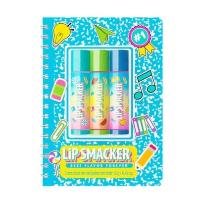 Imagen de Lip Smacker, Back to School Collection, Spiral Notebook Balm Trio, Set de 3 Bálsamos Labiales con un Bonito Cuaderno, Divertidos para Niñas y Niños, Azul