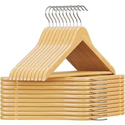 Imagen de Juego de 24 Piezas, Perchas Madera Natural,Barra Pantalón y Muescas en Hombros,Gancho Rotatorio 360,Perchas para Chaquetas,Trajes,Abrigos