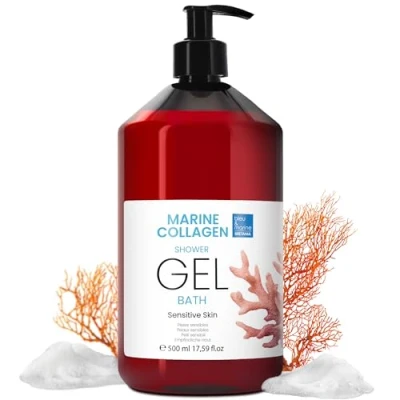 Imagen de Gel de Ducha Colágeno Triple Accion: Limpiador Facial, Corporal y del Cabello. Efecto Reafirmante Anti Edad. Cuidado Piel Atopica, Sensible Seca 500 ml
