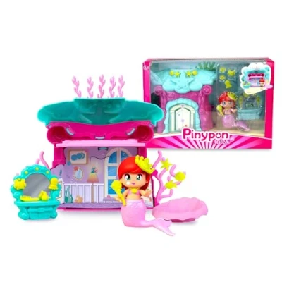 Imagen de Pinypon Casa del Mar de la Sirenita, Casita Fantasia con Figura, Incluye Accesorios Temática Marina, Figura una Cola Sirena Purpurina Quita y Pon, +4 años, Famosa (PNY78000)