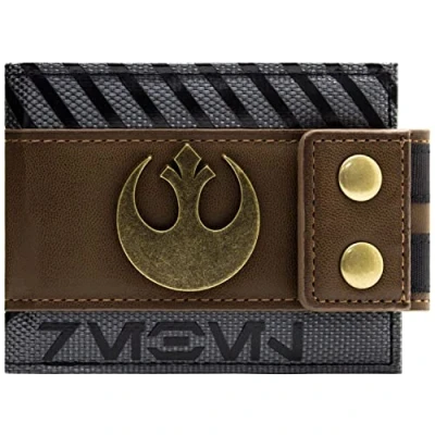 Imagen de Rogue One Star Wars Rebel Emblema Metálico con Botón Billetera/Cartera Bi Fold para ID &amp; Tarjetero, Marrón