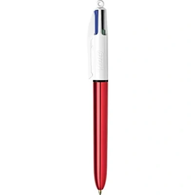 Imagen de BIC Lote de 3 bolígrafos retráctiles, 4 colores, rojo, metal, azul, negro, rojo y verde