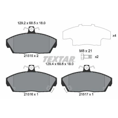 Imagen de TEXTAR 2151503 Juego de pastillas freno con avisador acústico desgaste tornillos pinza accesorios HONDA: CIVIC 6 Fastback