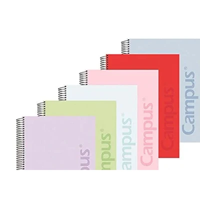 Imagen de Pack 6 Cuadernos Libretas Espiral Tapa Plastico Polipropileno colores Pastel A4 90 gramos 80 Hojas Cuadricula 4 milimetros