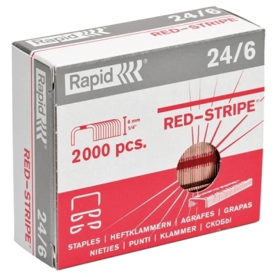 Imagen de Leitz Rapid 11700245 Grapas 24/6 mm, galvanizado, con rayas en rojo, 2000 unidades)