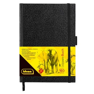 Imagen de Idena 63143 Cuaderno de bocetos , A5, en blanco, 80 hojas, 110 g/m², tapa dura negro, 1 ud.