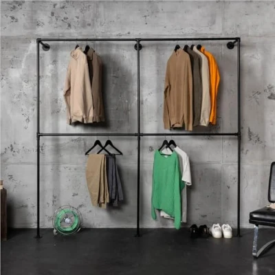 Imagen de RSR Hangers Armario de estilo industrial, barra para colgar ropa, color negro, la pared, 210 cm x cm, montaje en diseño loft