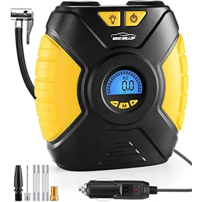 Imagen de WindGallop Inflador Ruedas Coche Compresor De Aire Portatil Electrico Neumáticos Para Automóvil Bomba Eléctrica 12V Con Adaptadores Válvula Manómetro Luz LED