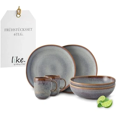 Imagen de like. by Villeroy &amp; Boch Lave, Set De Vajilla Loza, 6 Piezas, Aspecto Alfarero, Servicio Desayuno Para 2 Personas, Beige
