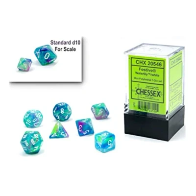 Imagen de Chessex Juego de dados poliédricos festivos 10 mm Dungeons and Dragons D&amp;D DND TTRPG Incluye 7 D4 D6 D8 D10 D12 D20 D%