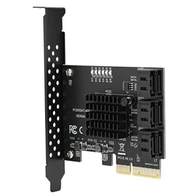 Imagen de Tarjeta PCIe SATA 6 Puertos, PCI E a Puertos SATA3.0 de expansión Disco Duro 6G E3.0 GEN3 Adaptador concentrador Interfaz 4X 3.0 para ASMedia ASM1166 Master