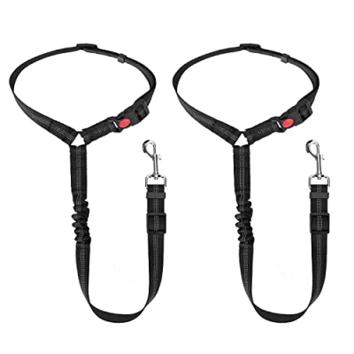 Imagen de Nobleza Cinturón de Seguridad Coche para Perros, Arnés Perros con Elástico y Reflectante, 2 Piezas Correas Ajustables el Reposacabezas del Coche, Negro