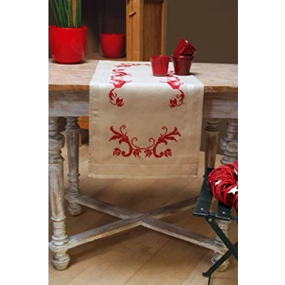 Imagen de Vervaco Tischläufer Bordeaux geometrisch Kit chemin de Table La décoration Rouge, Algodón, Beige, ca. 40 x 100 cm / 16&quot; 40&quot;