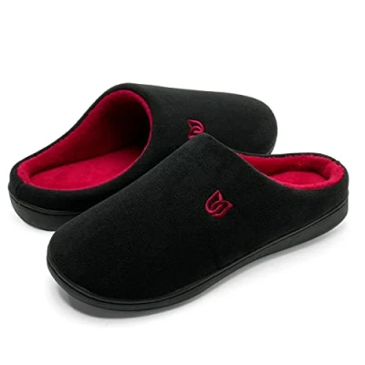 Imagen de WateLves Zapatillas Hombre Mujer Invierno CáLido Zapatos Memory Foam Casa Antideslizante Pantuflas (Negro rojo, 46/47 EU)