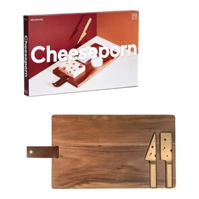 Imagen de Doiy Tabla de Cortar y Servir Madera para Quesos Diseño Inspirado en Queso Gruyère Incluye 2 Cuchillos Accesorios Cocina Originales 35x21x1,5 cm