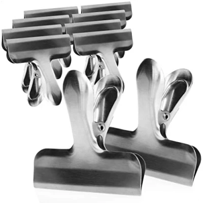 Imagen de COM FOUR® 10x Clips de bloqueo medianos para bolsas y comestibles acero inoxidable (10 piezas plateado mediano)