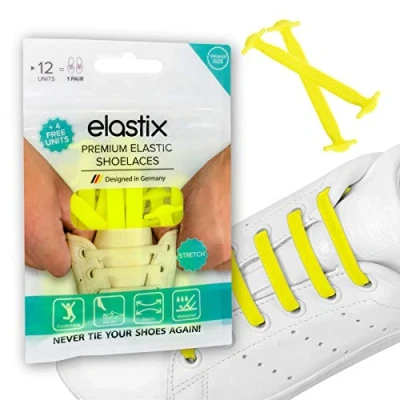 Imagen de Elastix Sneaker cordones elásticos de goma sin atar para adultos, silicona lazos, planos el ocio y deporte, amarillo fluorescente, Einheitsgröße