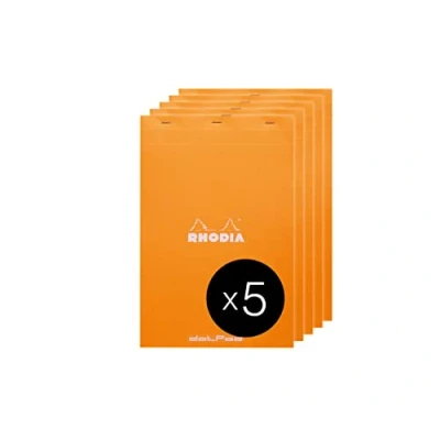 Imagen de RHODIA 19558C Bloc Notes Agrafé Dotpad N19 Orange A4+ Pointillés Dot 80 Feuilles Détachables Papier Clairefontaine Blanc g/m² Couverture en Carte Enduite Paquet de 5 blocs