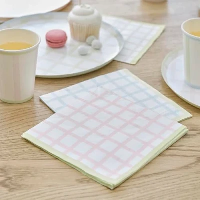 Imagen de Ginger Ray Servilletas de papel Pascua a cuadros azul pastel y rosa, paquete 16