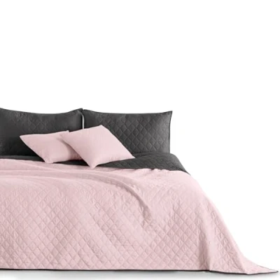 Imagen de DecoKing Rosa Clara Gris Marengo Colcha Reversible Doble Pespunte Fácil Powder Pink Charcoal Axel, Poliéster, 240x260 cm