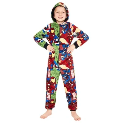 Imagen de Marvel Pijama Polar para Niños Mono con Capucha Entero 9 a 15 años Invierno, Disfraz Regalo Chicos, Navidad (Multicolor, 13 14 años)