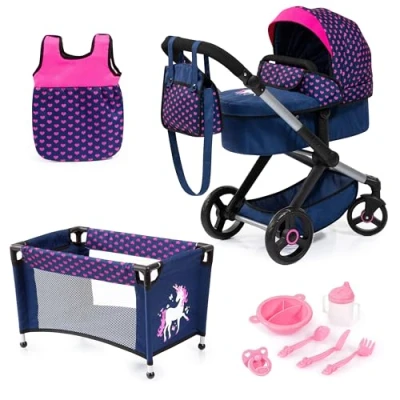 Imagen de Bayer Design 17054AB Cochecito de muñeca XEO, Convertible, Regulable en Altura, Cuna Viaje, Bolsa, Saco Dormir, Accesorios